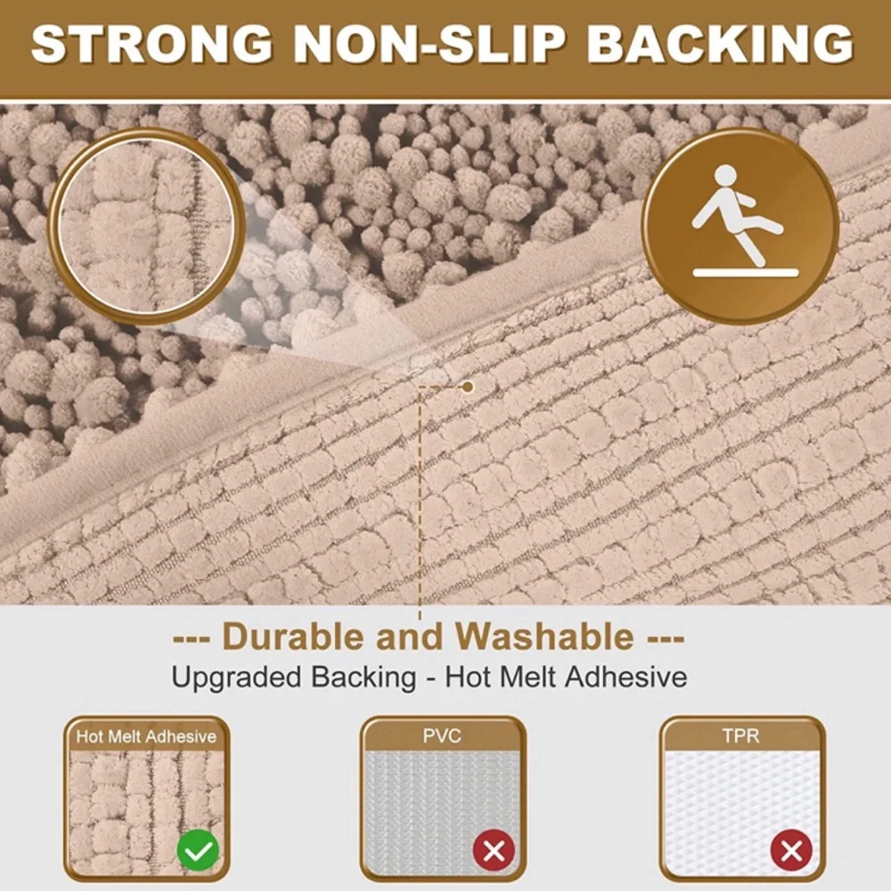 Non-Slip Bath Mat Soft Absorbent Plush Chenille Plush Rug 32” x 20” Beige